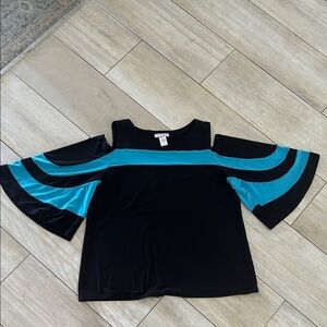 Black and Blue Women's Top with cold shoulder
